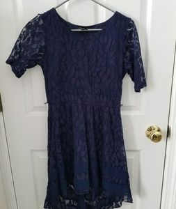 Navy Blue Flower Lace Dress